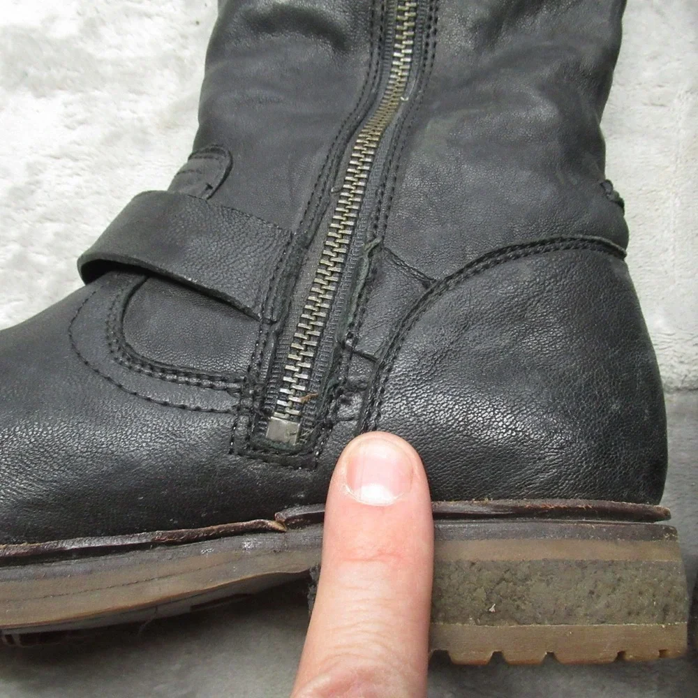FRYE Women 6.5B Black Valerie Boots Knee Fold Over Shearling Fur Zip Buckle Pull